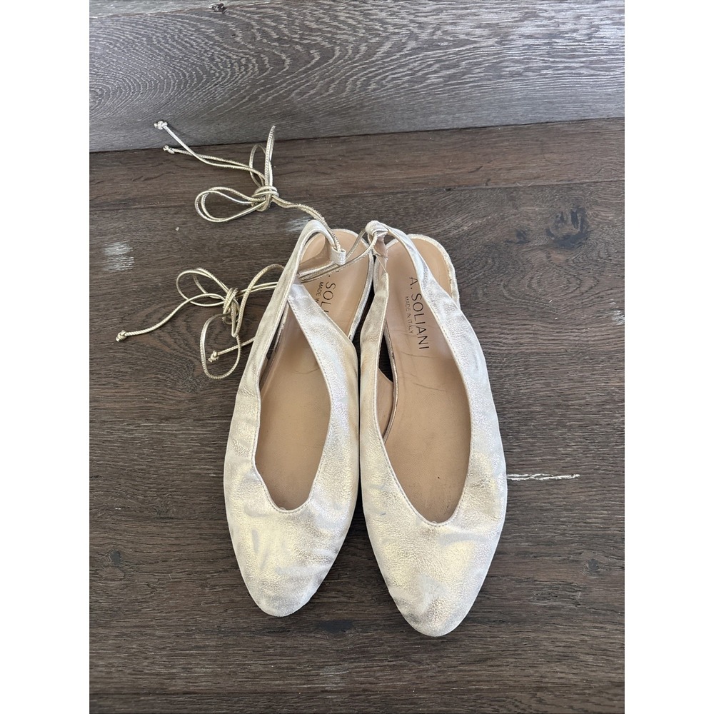 A. Soliani Metallic Flats Lace Up Size 40 Gold - Picture 5 of 9
